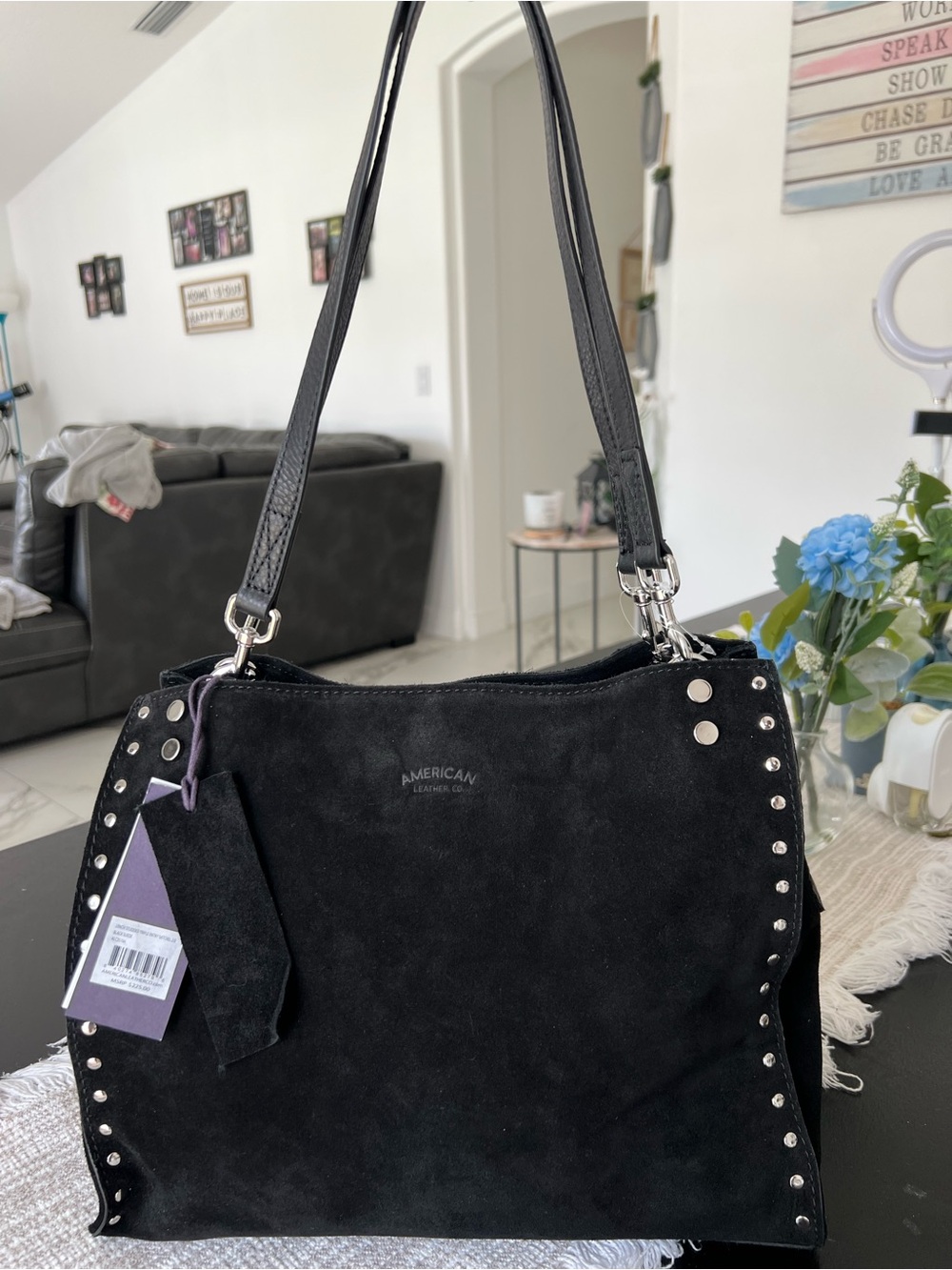 American Leather Co. Black Suede Studded Shoulder Bag